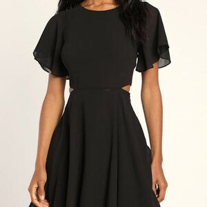 Lulus Blissful Love Black Cutout Mini Skater Dress - Size M